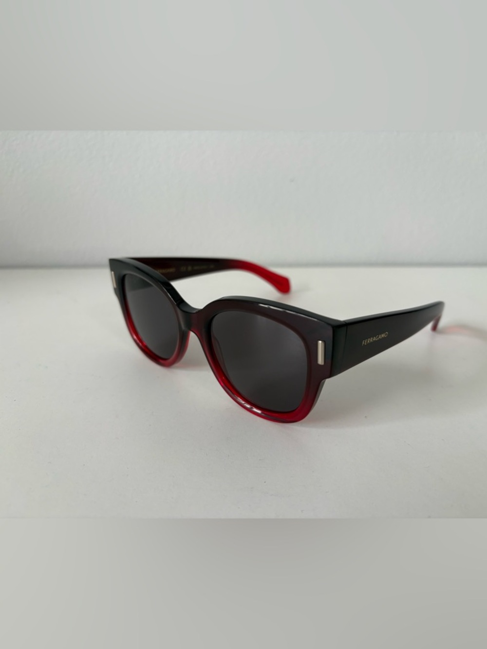 Salvatore Ferragamo Black and Red Gradient Cat-Eye Sunglasses